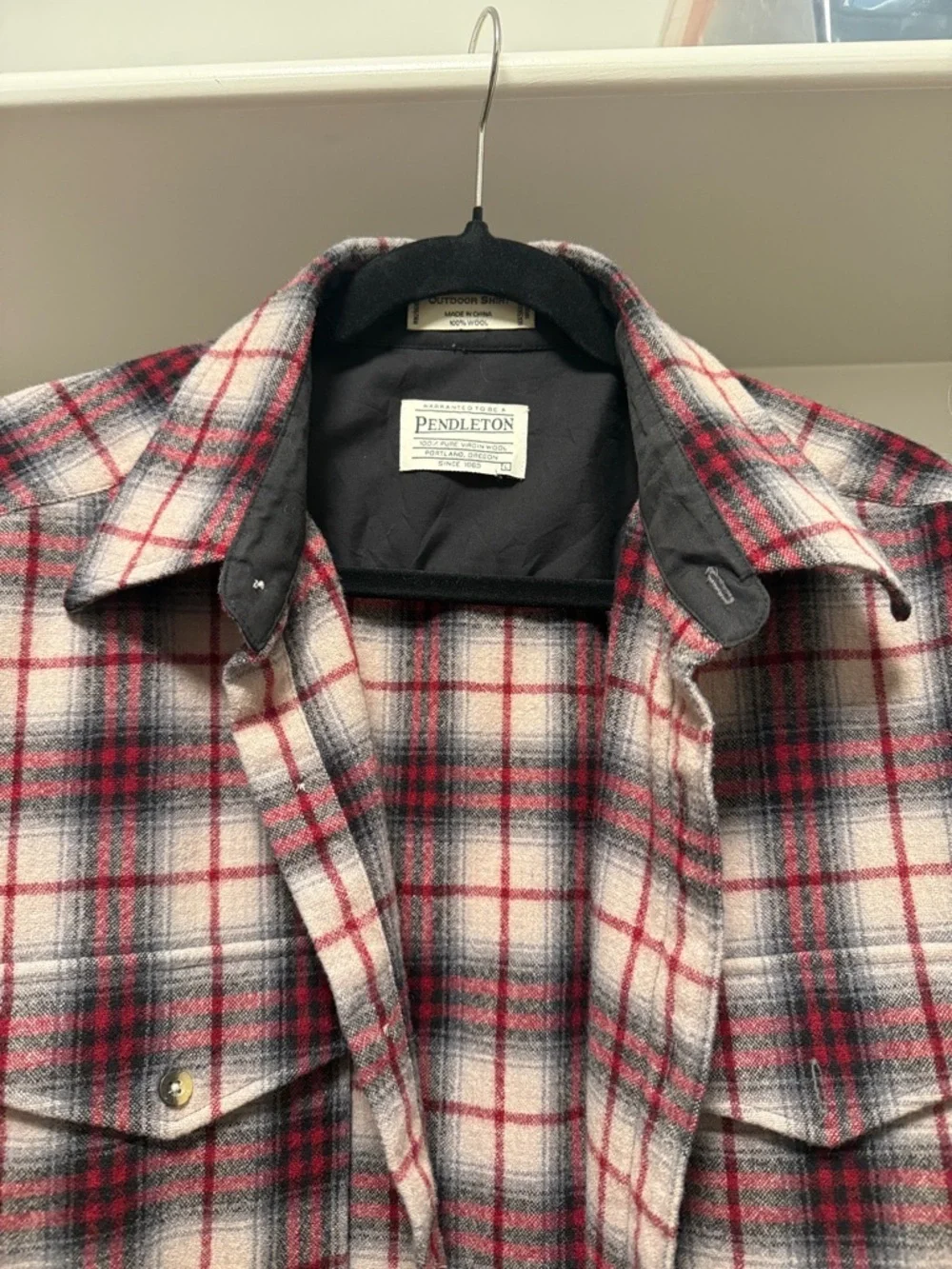 Pendleton Red and Cream Plaid Wool Button-Up Shirt - Picture 2 of 2